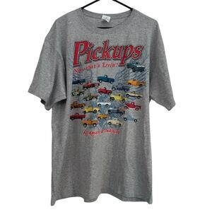 Vintage Pickups Gray Graphic Short Sleeve T Shirt Old Trucks Size XL Americana